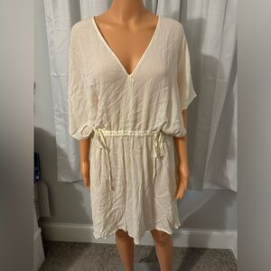 Pretty Roxy size L cream flutter sleeve tie waist swim cover up women new